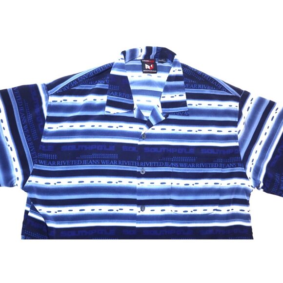Southpole Striped Shirt Blue White Large Button-Down Retro Y2K Streetwear - Picture 3 of 11